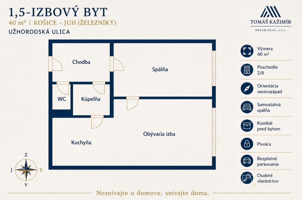 1,5-izbový byt s oddelenou spálňou, 40 m² a výhľadom do zelene