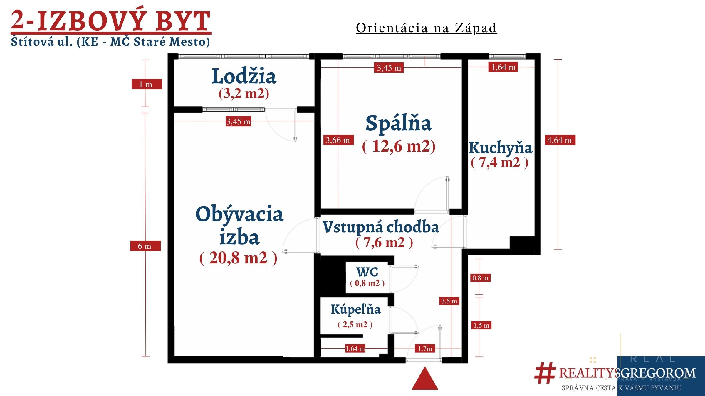 2 až 2,5-izb. byt, Štítová ul., 54 m2, 8. pos., LO, po ČR