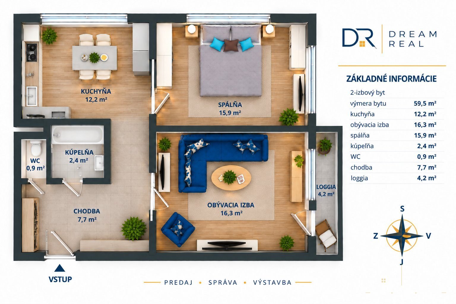 Priestranný 2-izbový byt s loggiou a potenciálom na moderné bývanie – Furča