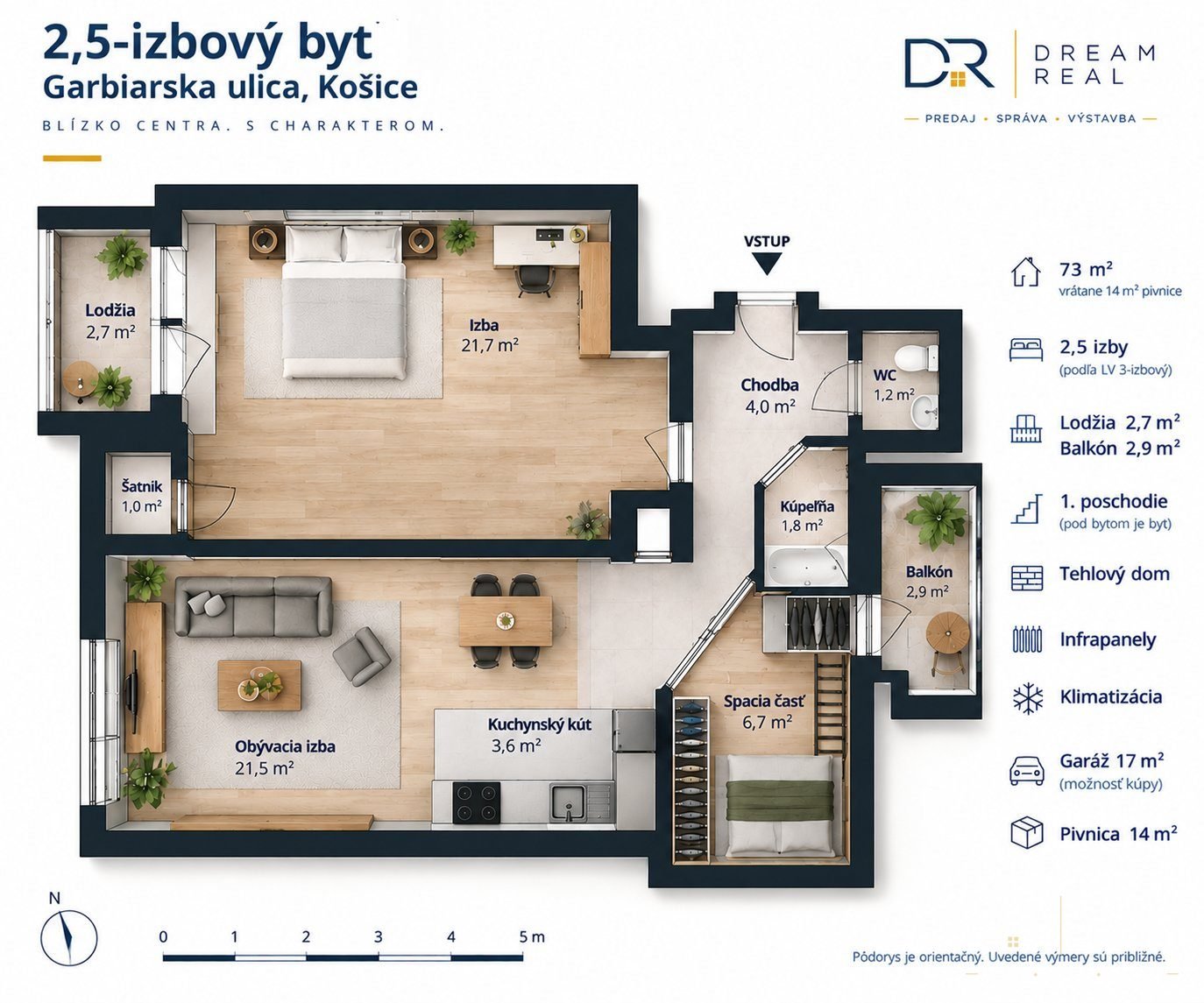 2,5-izbový byt 73 m², 2 balkóny, Garbiarska, Košice
