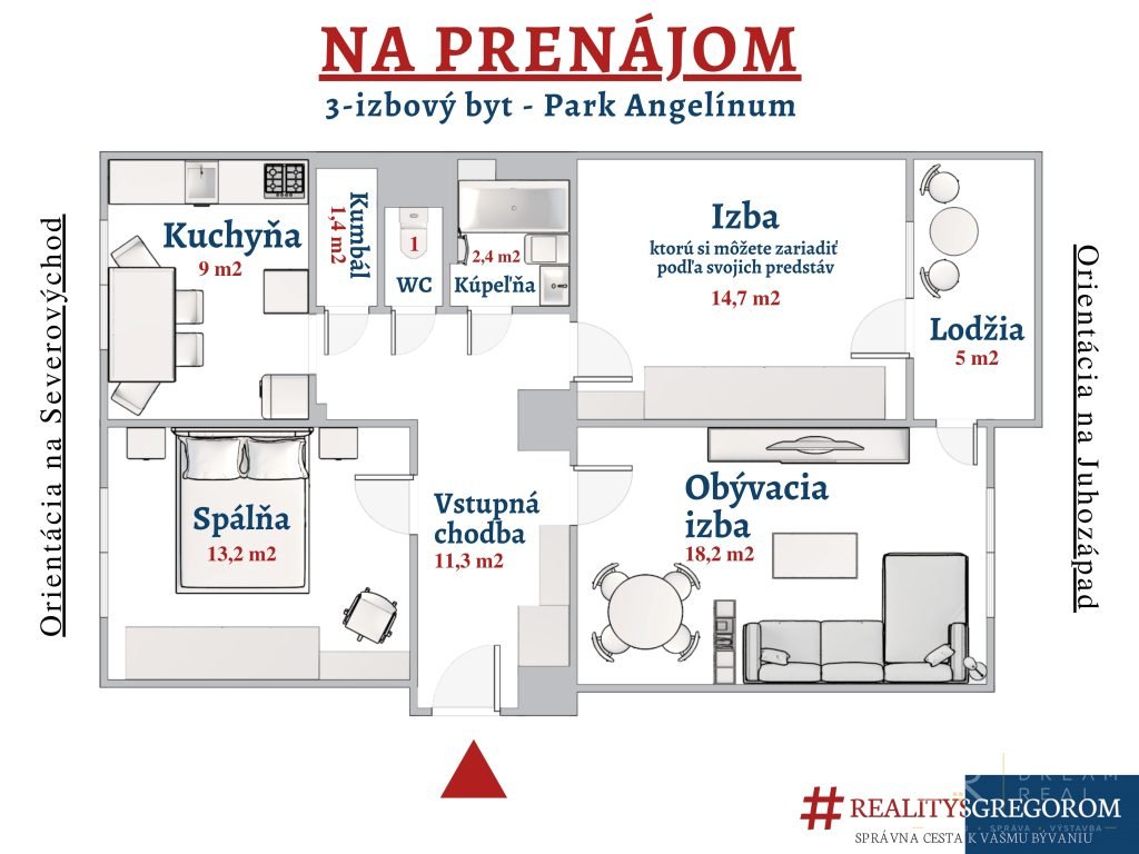 NA PRENÁJOM – Zrekonštruovaný a zariadený 3-izbový tehlový byt s garážou v Starom meste – ul. Park Angelinum